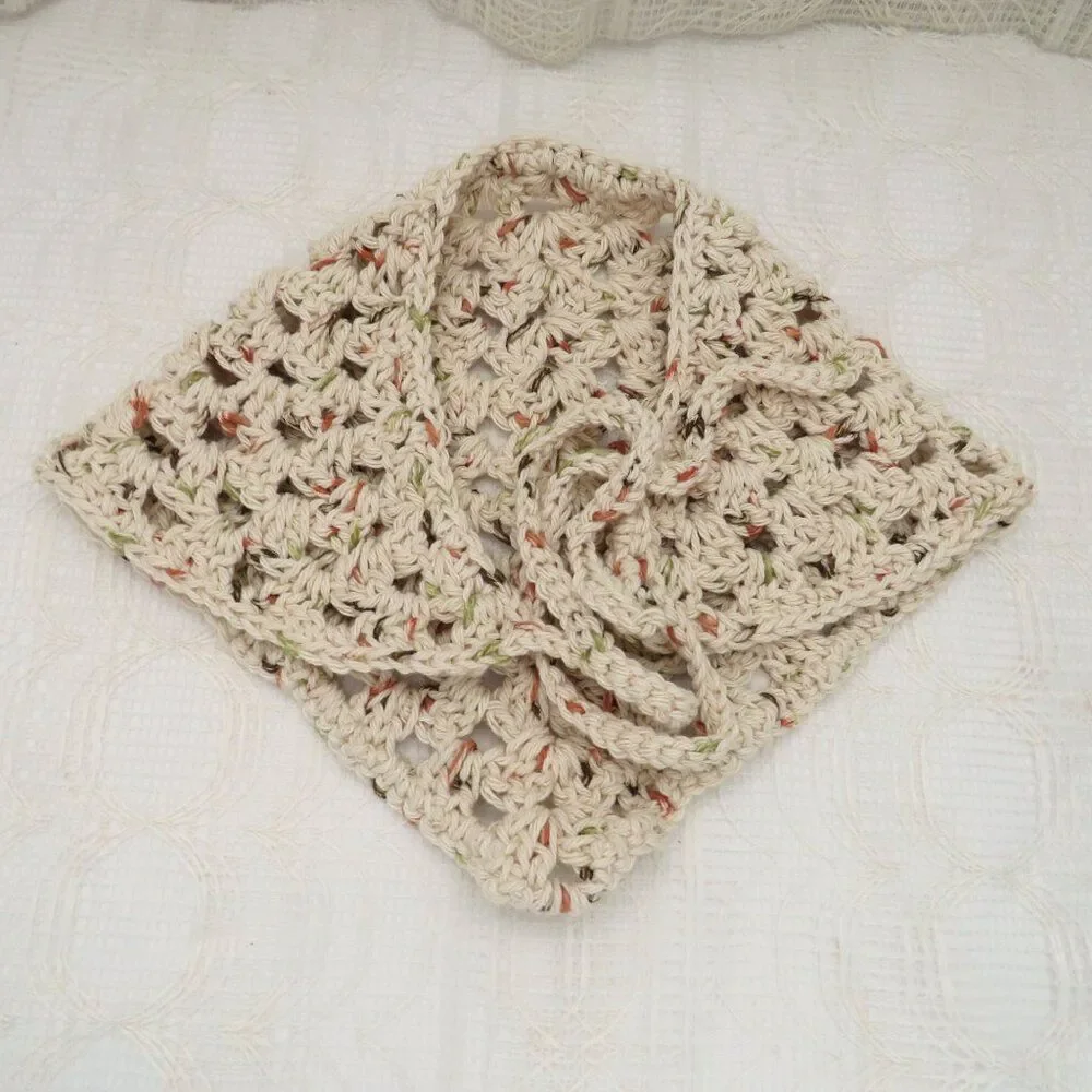 Beige Crocheted Bandana, Women Boho Cottage Core Hair Accessories, Festival Wear